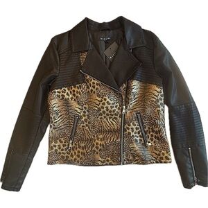 NWT Baccini Faux Leather Leopard Print Moto Jacket M